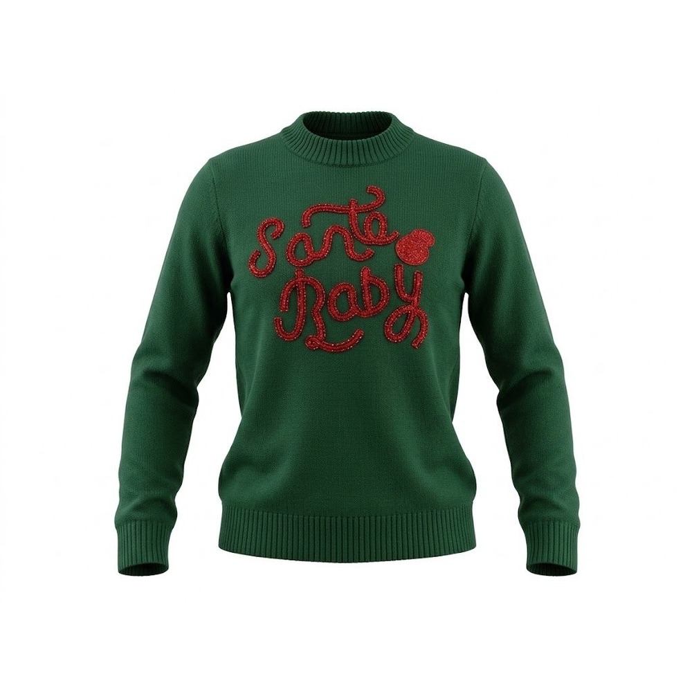 Lola Sweater Kids 10 Green Santa Baby Festive Embellished Holiday Knitwear